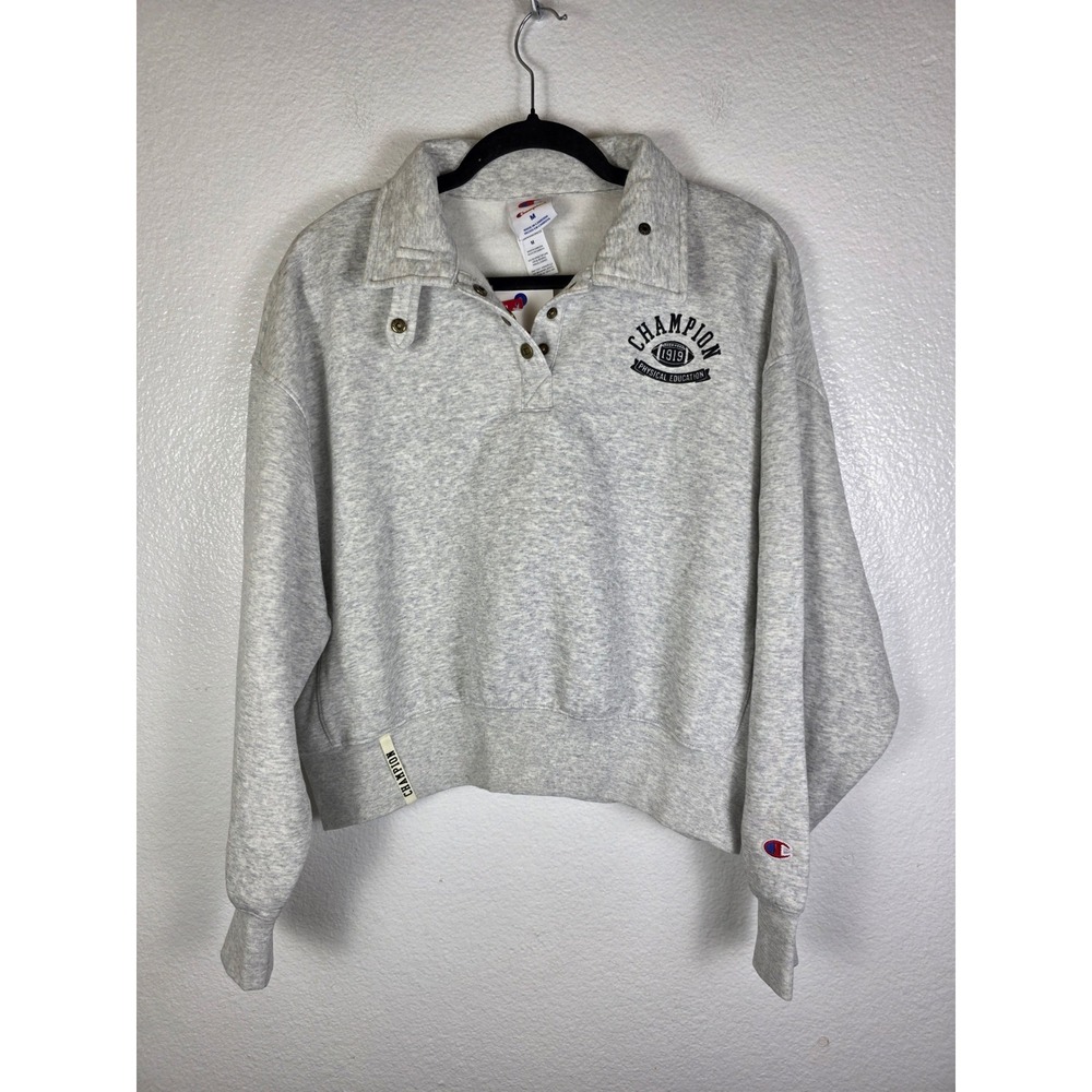 Champion Rec Center 1/4 Snap Crop Pullover Ash‎ Heather Gray Women's Size M